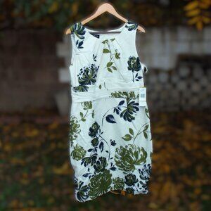 Jones New York Ivory Sheath Dress with Green and Navy Floral Print 14